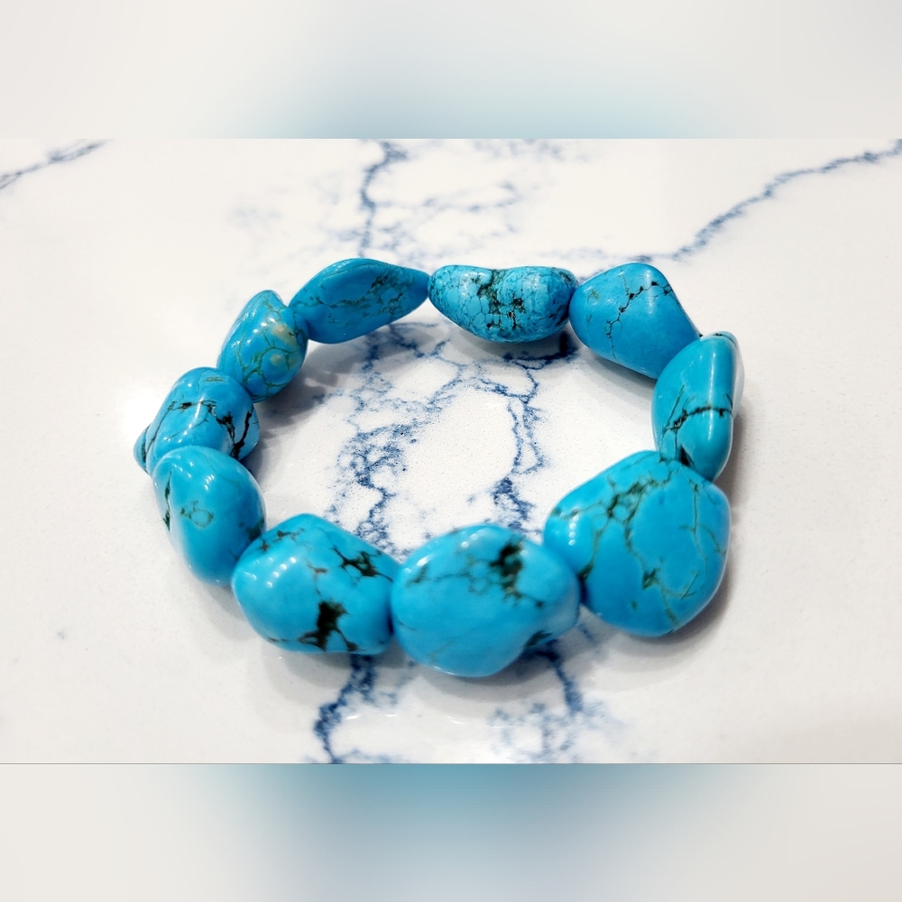 Turquoise Nugget Stretch Bracelet - Picture 7 of 13